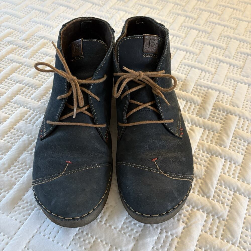 Josef Seibel Fergey 18 Women's Lace Up Blue Leather Ankle Boots Size EU 42 US 11